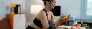 Transform Your Relationship with Food with Mindful Eating 2 woman mindful eating salad at table