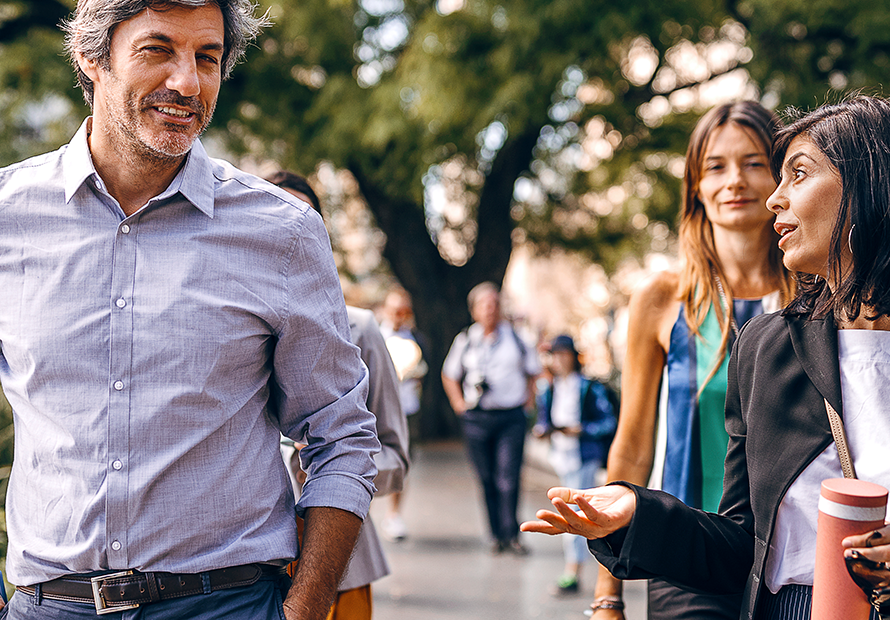 Colleagues walking after lunch
